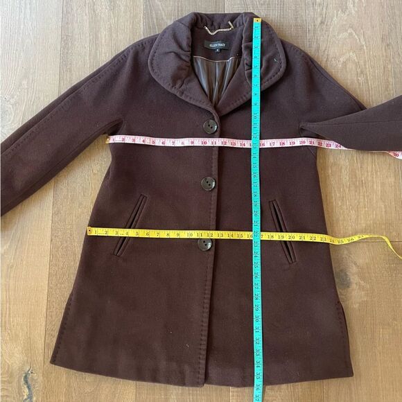 Ellen Tracy Mid Length Bordeaux Burgundy Wool Blend Pea Coat Women Jacket (Sz10) - Picture 9 of 12
